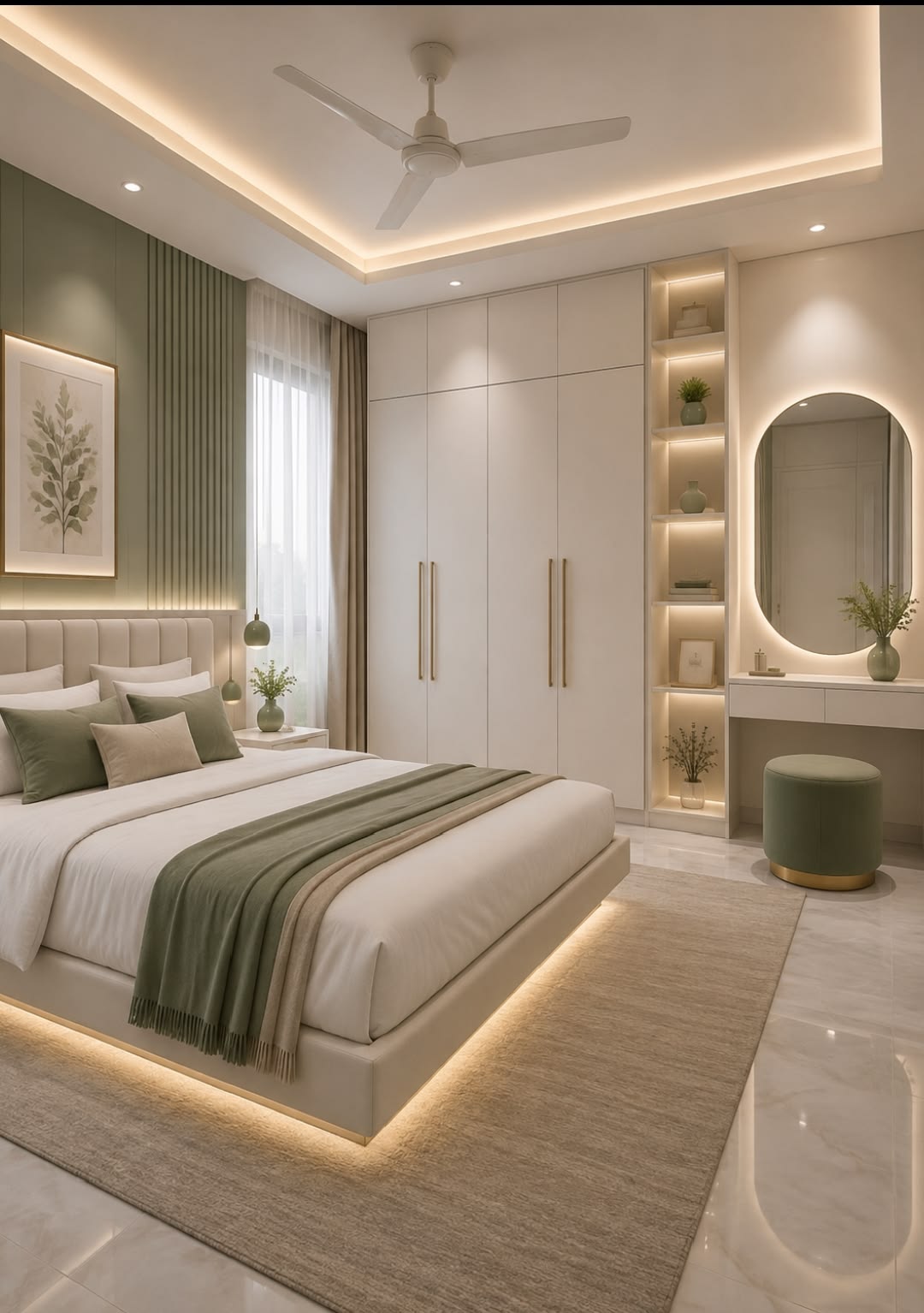 Serene Master Bedroom with Full-Height Upholstered Cushion Headboard #101